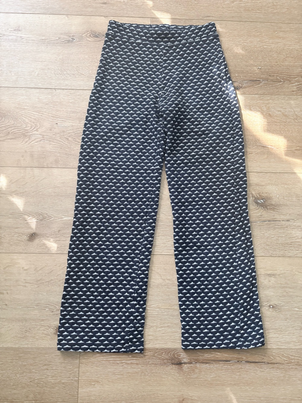 Zara Deep Navy & White Patterned Boot-Cut Pants